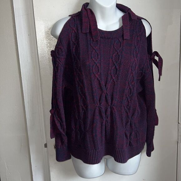 PROJECT NAADAM Anthro Marbled Cable Knit Cold Shoulder Sweater-S - Picture 2 of 8